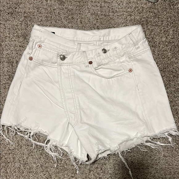 White R13 Crossover Women's Frayed Denim Shorts - Picture 1 of 8